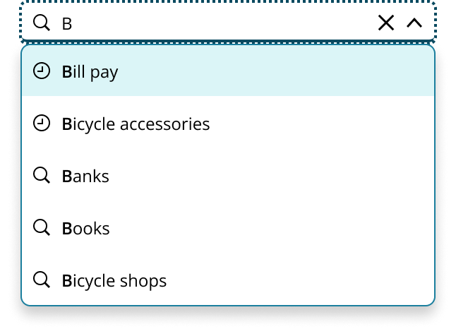 Example of typing query with recent searches